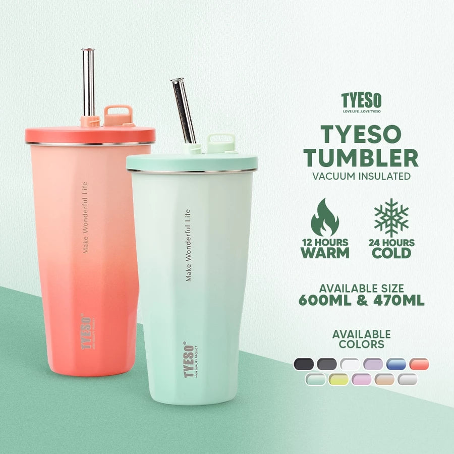 Tyeso 470ml/600ml Stainless Steel Tumbler with Straw Vacuum Insulated Tumbler for Hot and Cold - Tyeso Philippines