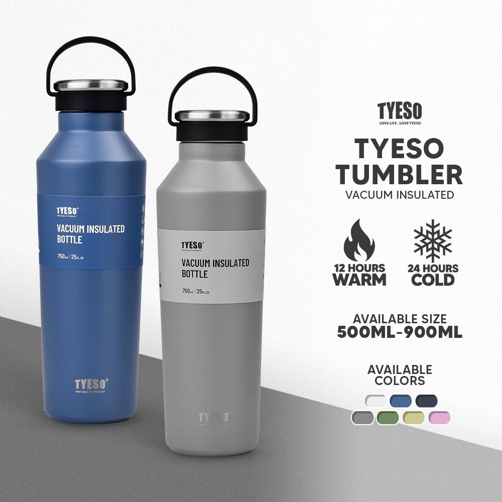 Tyeso Vacuum Insulated Sports Water Bottle with Soft Silicone Carry Handle 500ML 750ML 900ML - Tyeso Philippines